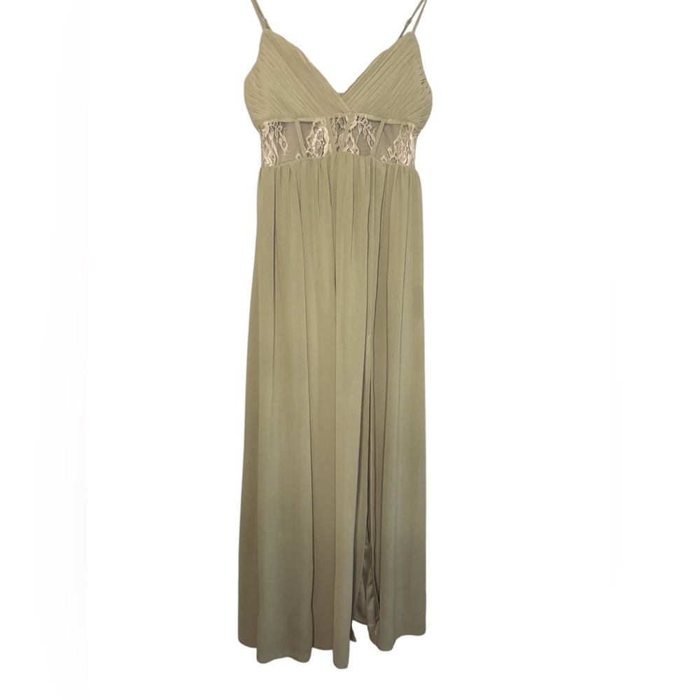 Lulus Olive Green Maxi Dress Lace Pleated Bust Sleeveless Formal NWT Size M